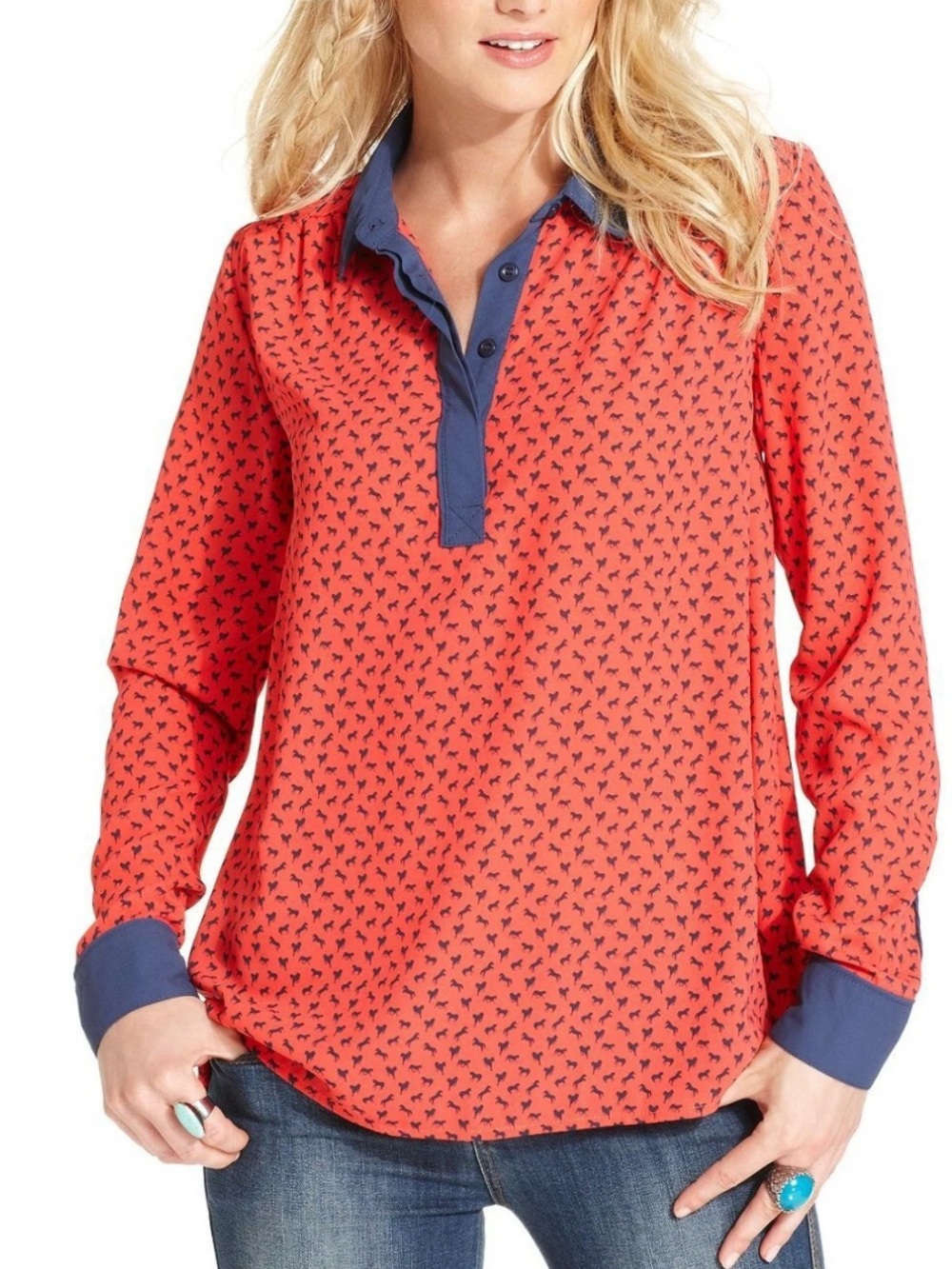 FREE PEOPLE Horse Career Blouse Shirt Long Sleeve